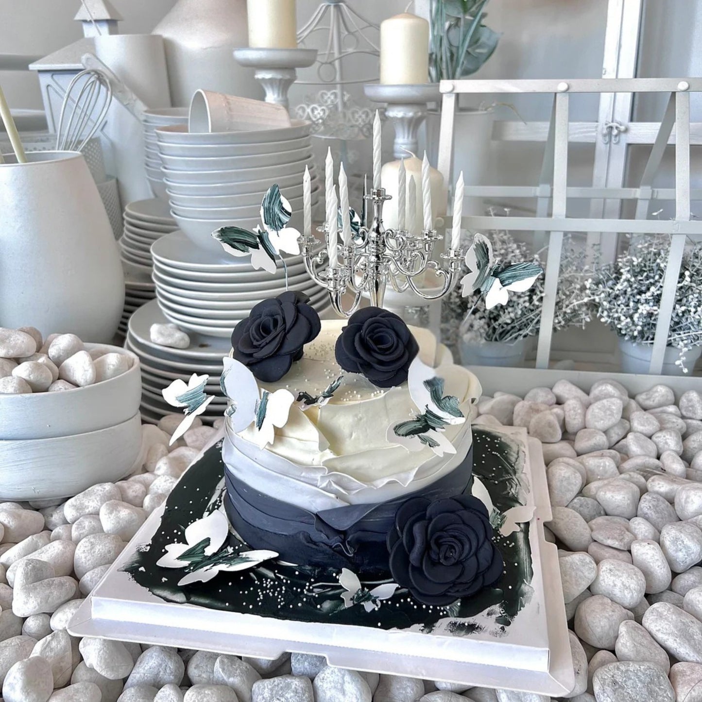 Black and White Butterfly Custom Cake