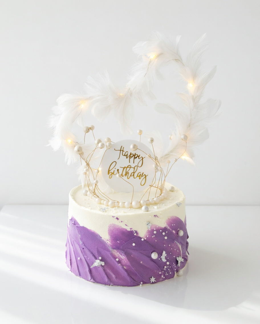 Dreamy Feather Purple Gold Custom Cake