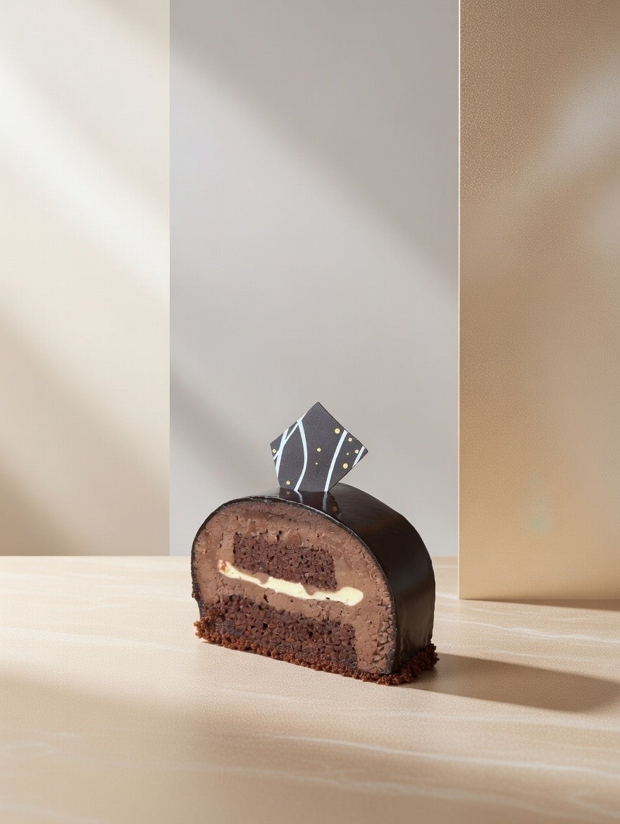 Dark Chocolate Creme Brulee Cake Slice