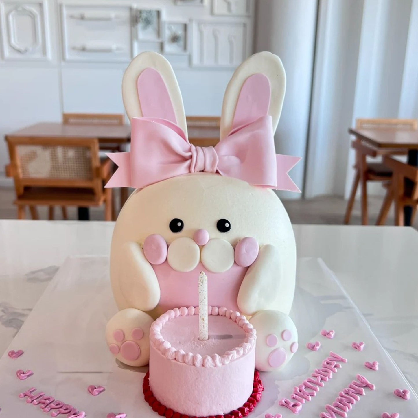 Little Rabbit Pink Ribbon Birthday Custom Cake