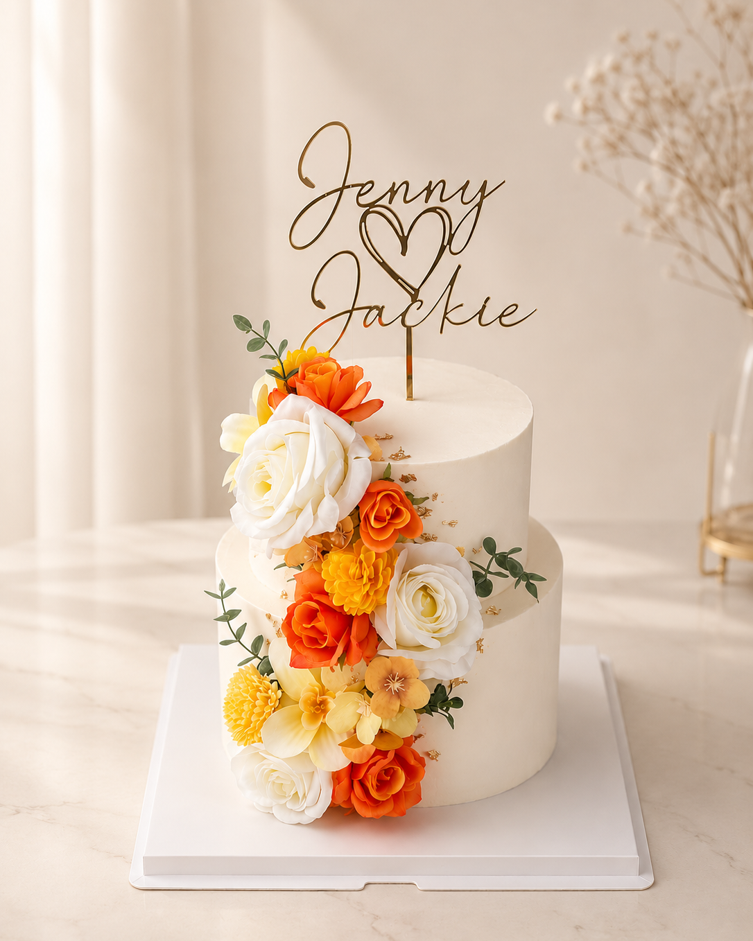 Golden Bloom Wedding Cake