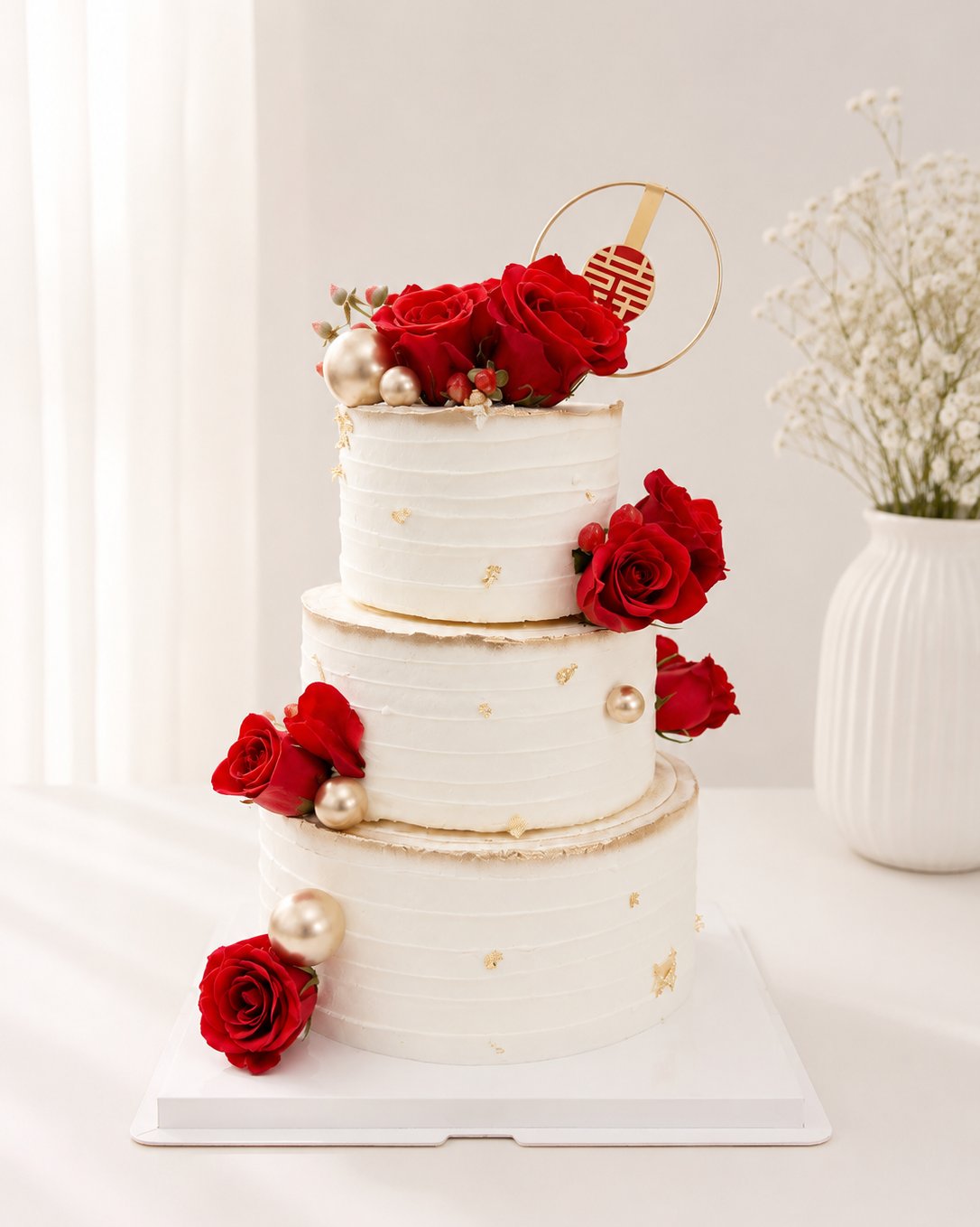 3 Layers Rose Wedding Cake