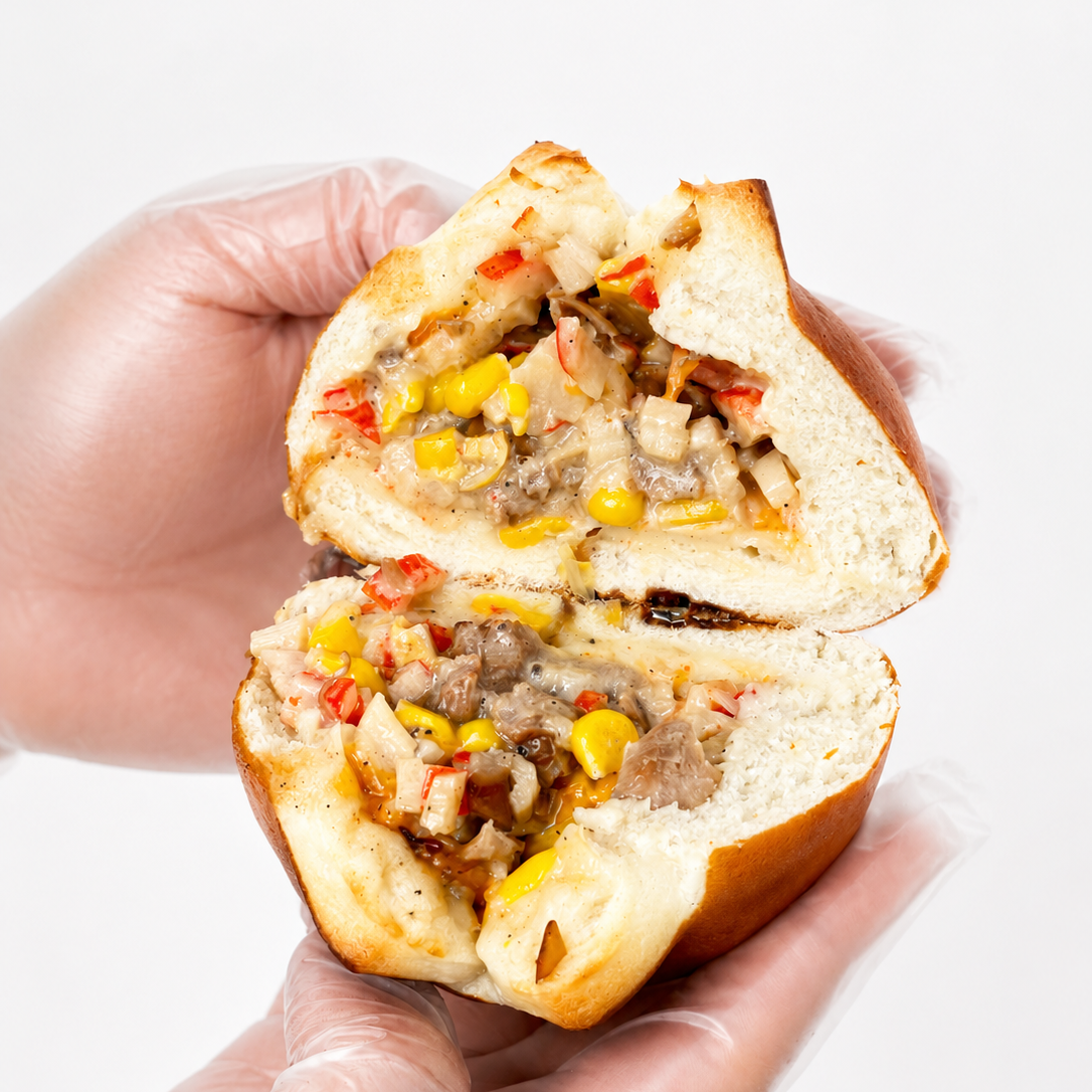 Loaded Cheese, Corn, Crab & Chicken Pretzel