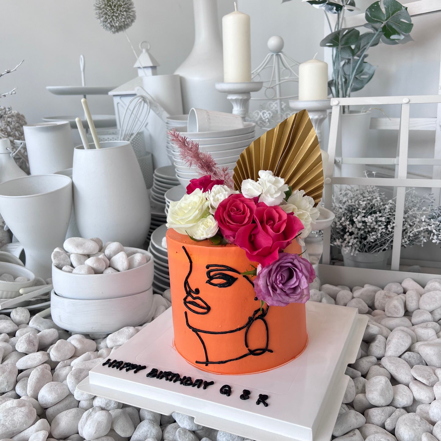 Flower and Woman Art Custom Cake