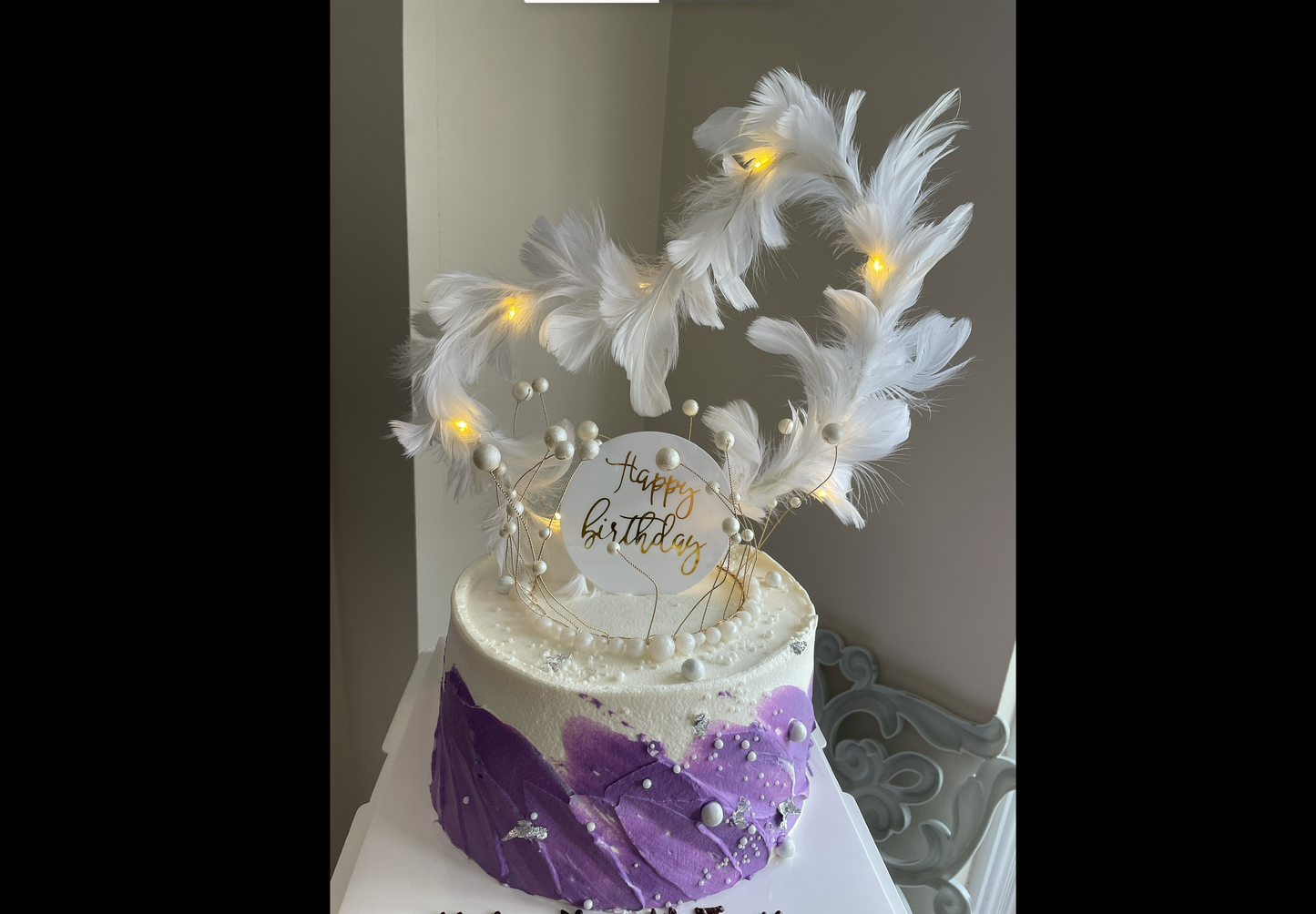 Dreamy Feather Purple Gold Custom Cake