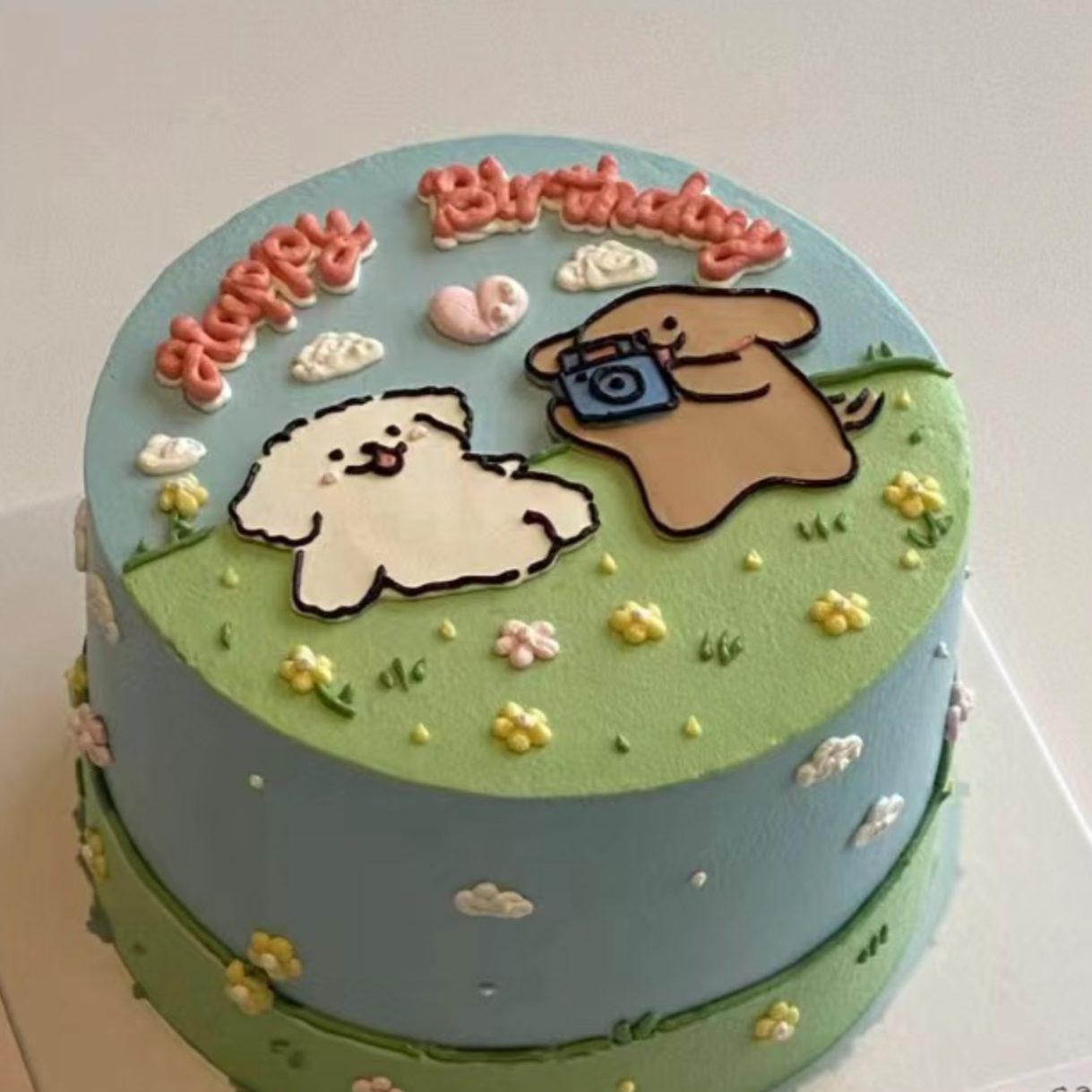 Two Little Dogs Illustrated Cake