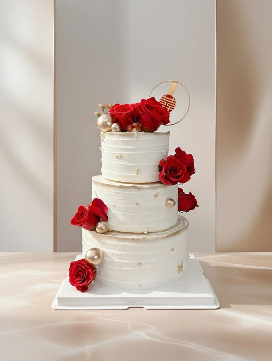 3 Layers Rose Wedding Cake