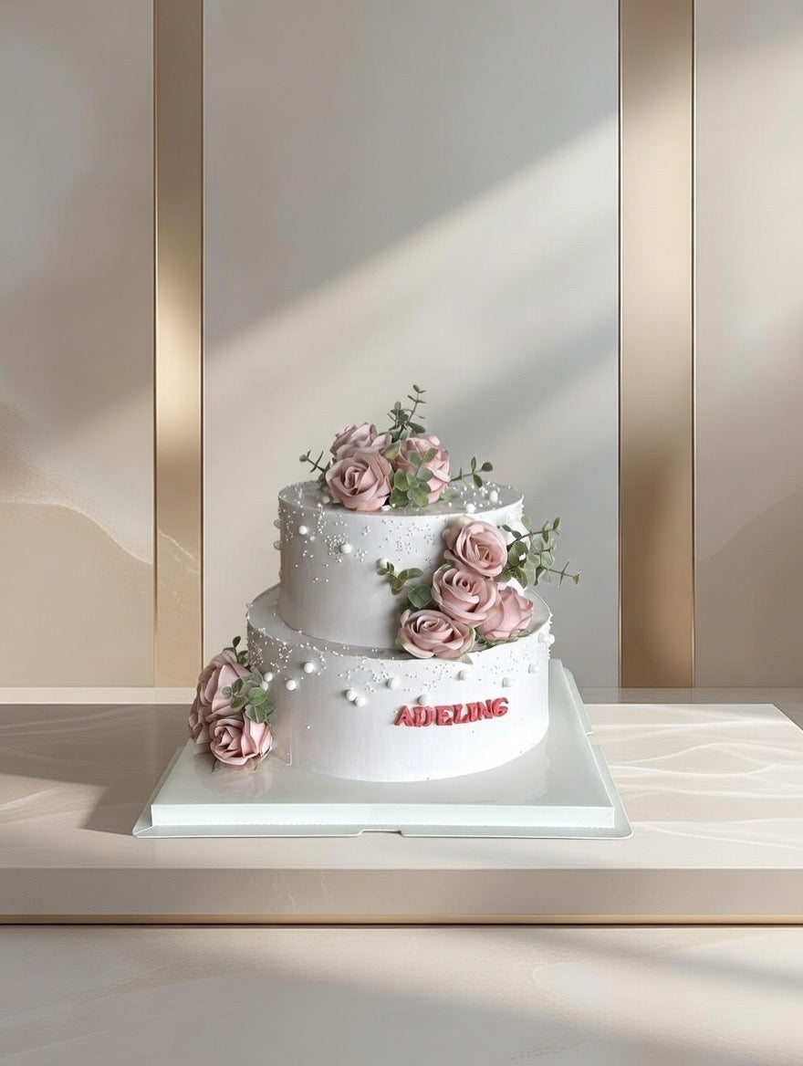 2 Layers Rose Wedding Cake
