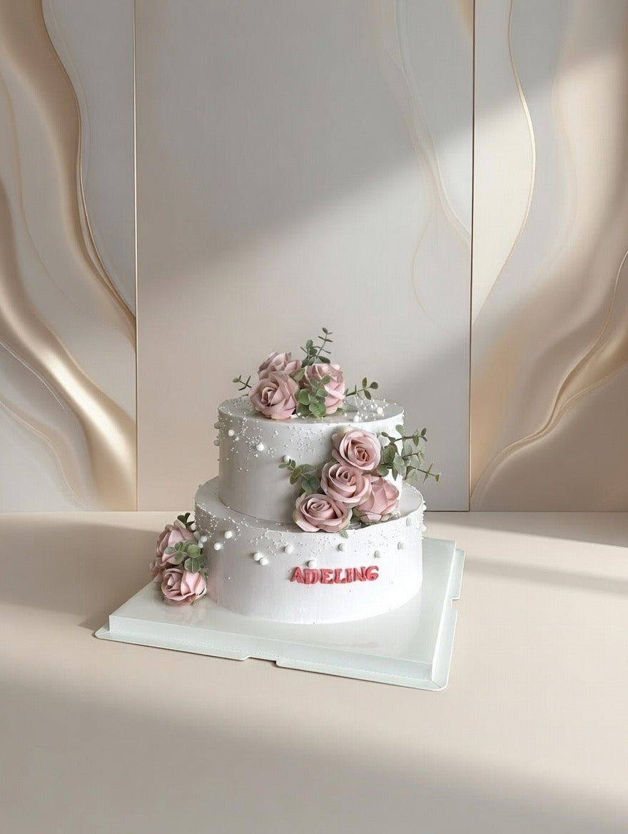 2 Layers Rose Wedding Cake