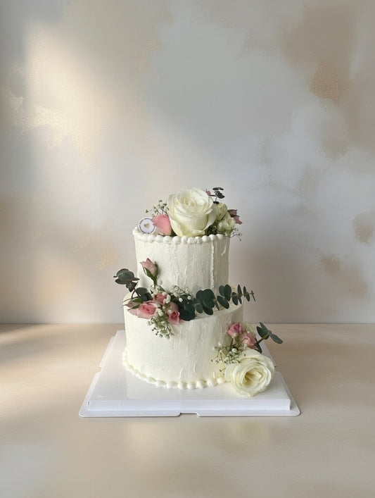 White Rose Elegant Wedding Cake