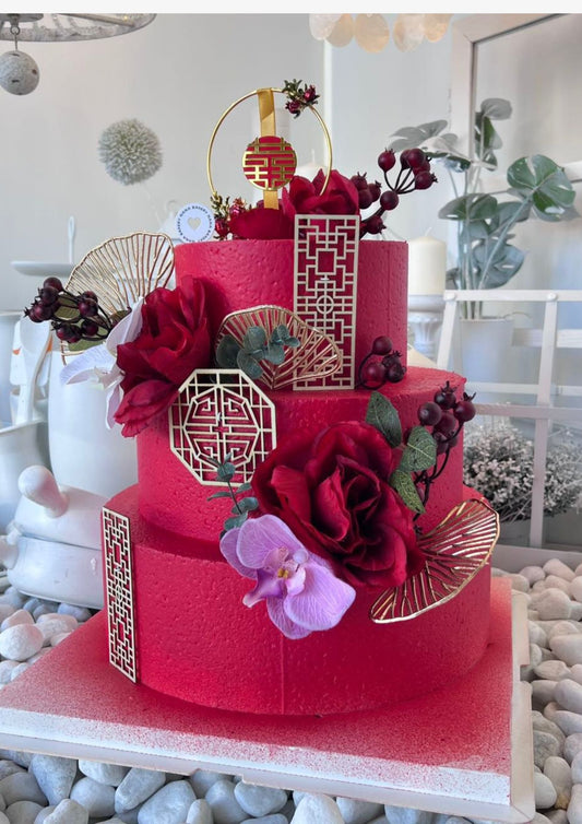 Red Blossom Wedding Cake