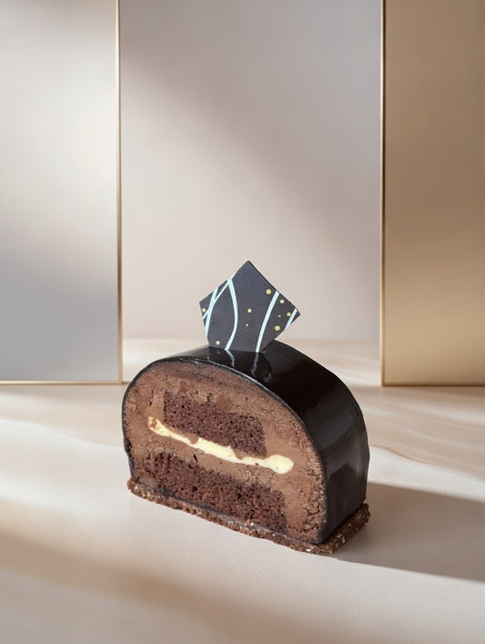 Dark Chocolate Creme Brulee Cake Slice