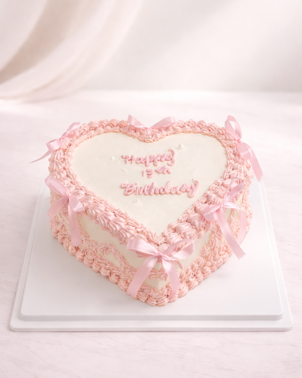 Blush Ribbon Heart Cake