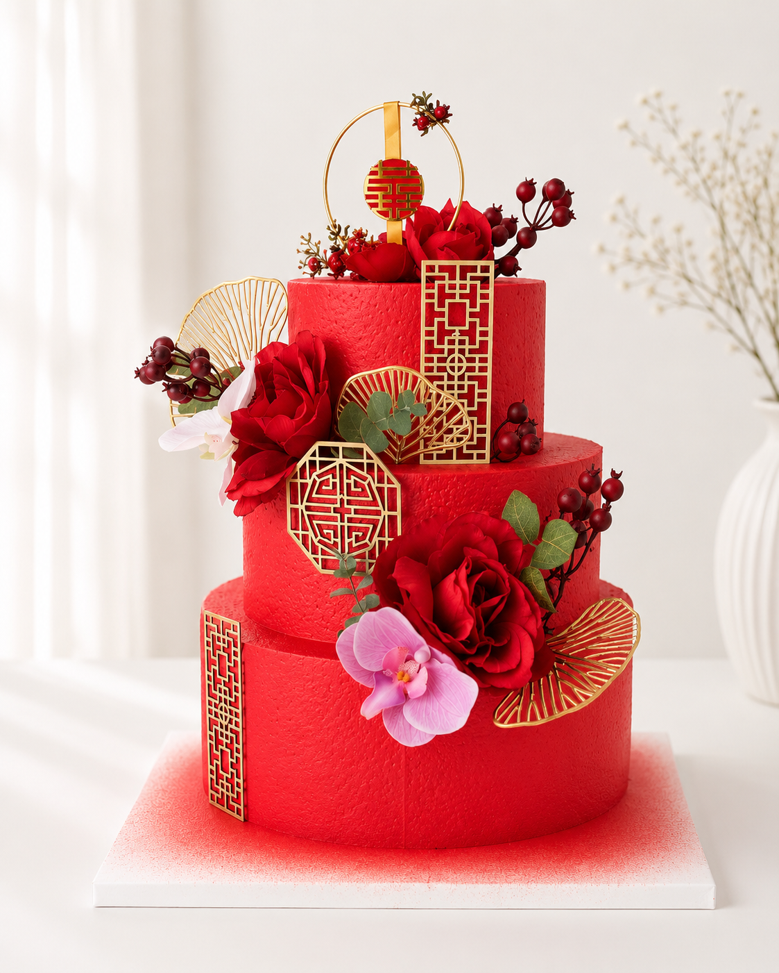 Red Blossom Wedding Cake