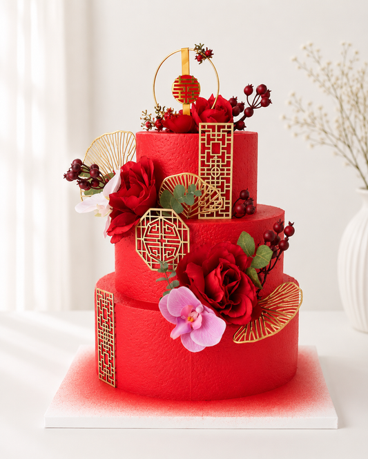 Red Blossom Wedding Cake