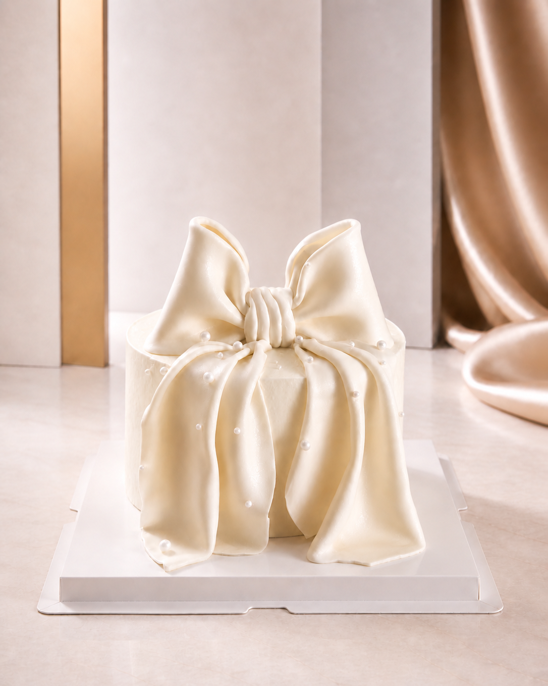 Ivory Silk Bow Cake