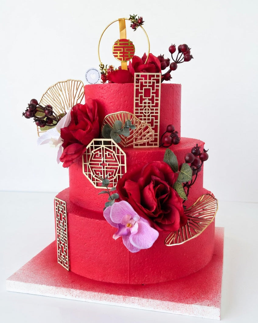 Red Blossom Wedding Cake